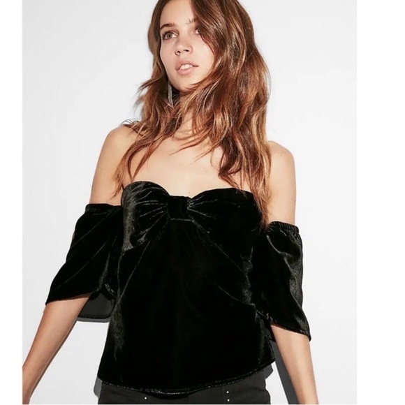 NWT Express Black Suede Off the Shoulder Velvet Top - Picture 1 of 5